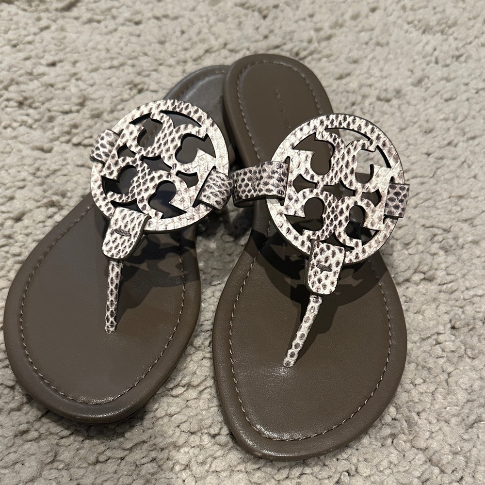 Tory Burch Brown Sandals with Snakeskin Accents